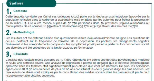 COVID-19 et détresse psychologique de la quarantaine